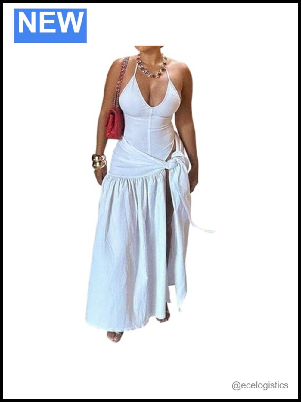 2 Piece Maxi Skirt Set Swimwear Cover Up Vacation Outfit Halter Backless